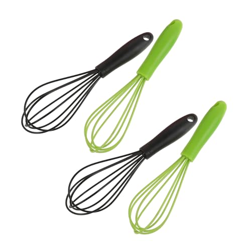 iplusmile 4個ミニシリコンとステンレス製手持ち打蛋器 卵泡立て器 ミルクフローサー 混ぜる 泡立て 調理 製菓用ワイヤーホイッパー