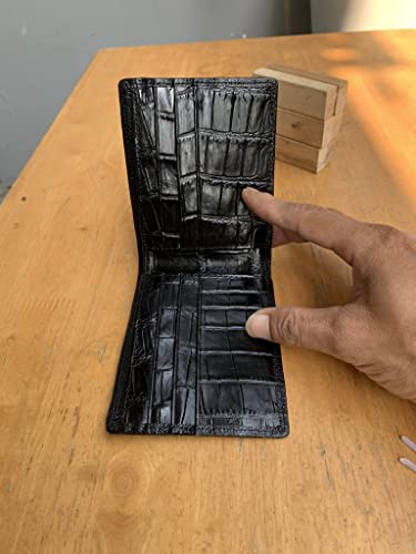 Genuine Alligator Bifold Wallet For Men, Real Crocodile Wallets Men (Black Alligator Tail Skin)4