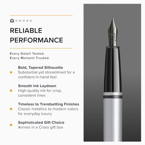 Image of Cross Calais Matte Gray & Black Refillable Fountain Pen - Medium Point, Black Ink, Smooth Writing, Presented in a Luxury Gift Box