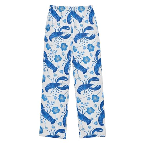 ALAZA Lobster Flower Blue Pajama Lounge Pants Long Sleep Pajama Bottoms with Pockets