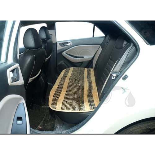 Image of Beige Striped Washable Polyester Car Seat Cover Non-Slip Mat for All Cars and Sofa Sets (3 Pieces Set)