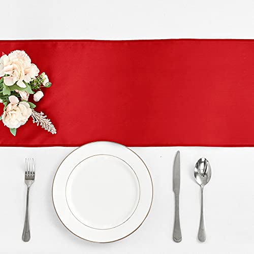 4-Pack Red Satin Table Runner 12 X 108 Inch Long Bright And Smooth Silk Fabric Table Runner For Wedding Banquet Birthday Party Decoration #TOP1