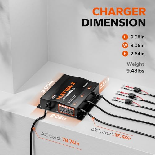 Image of LiTime 3 Bank 12V 10A LiFePO4 Battery Charger, Waterproof, 14.6V Output