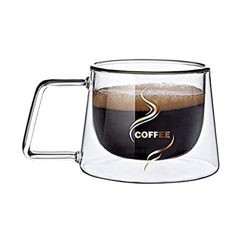 FGF-EU Double Walled Glass Mugs,High-Borosilicate Spoon Coffee Cup, Dual Use Heat-Resistant Insulated Glass Drinking Cold Hot Water Cup for Tea,Coffee,Household and Daily Uses Or Offices (1) Cover