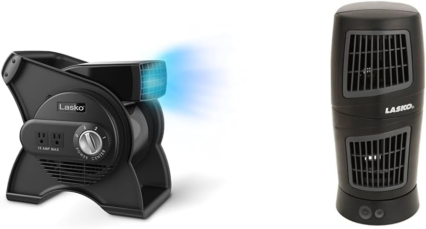 Lasko 12" 289 CFM Pivoting Utility Fan and 4911 Twist-Top Tower Fan Bundle