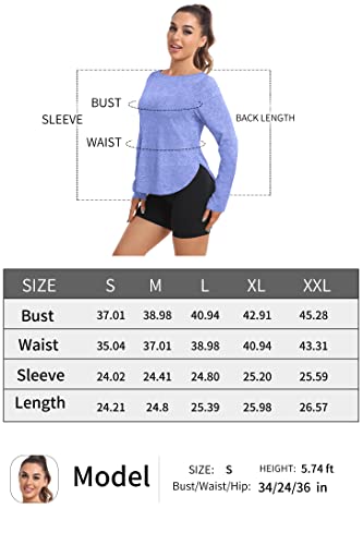 Yoetaun Women's Workout Shirts Long Sleeve Boat Neck Gym Athletic Sports Tee Shirt Quick Dry Top Loose Fit Blue L #TOP5
