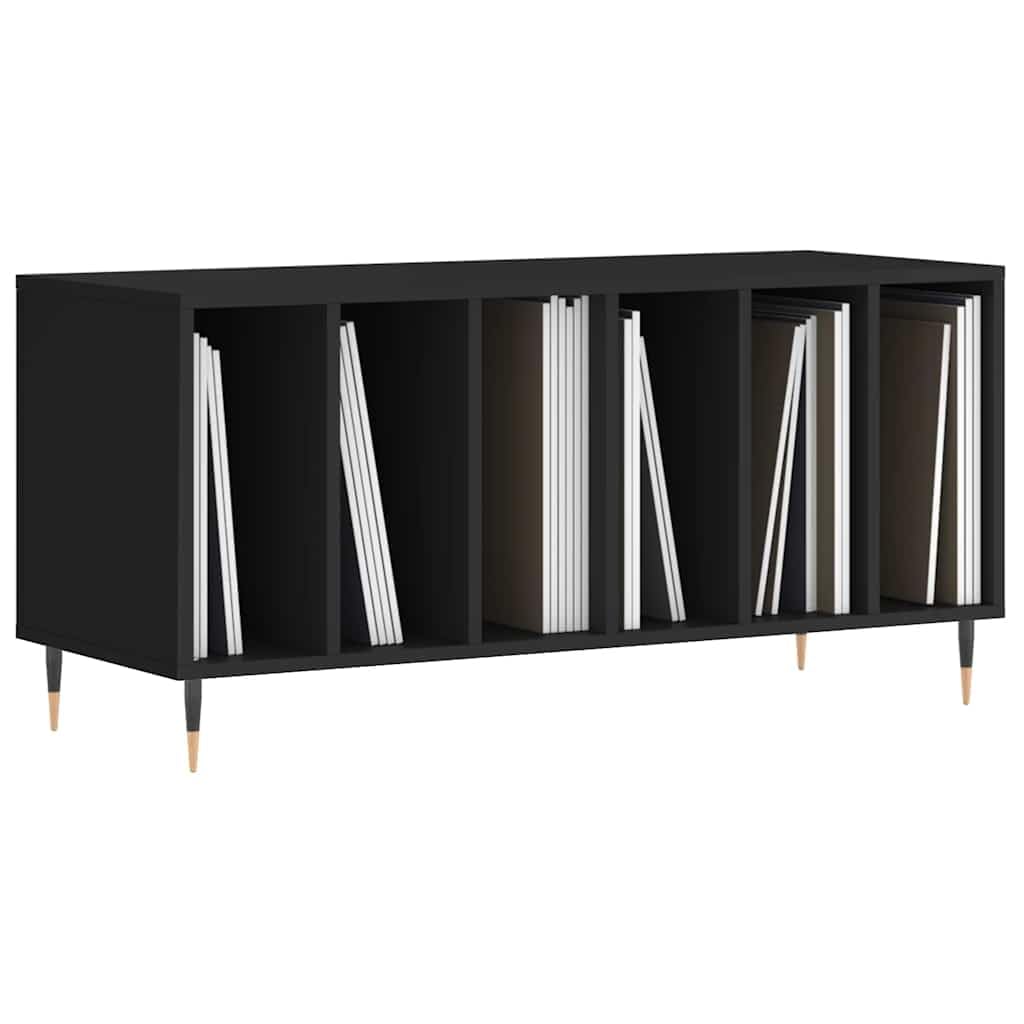 Armadio a pannelli nero, 100 x 38 x 48 cm, scaffale in vinile in legno con gambe stabili in ferro, spazioso ripiano per dischi in vinile e basso per collezione musicale LP e