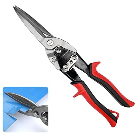 TOOLEAGUE Aviation Tin Snips for Cutting Metal Sheet Tin Cutting Shears with Forged Blade, Heavy Duty Metal Cutter Long Straight Cut 12 inches Metal Shears Cover