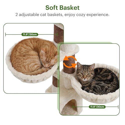 Torre para gatos Vibrissia 68 pulgadas beige con dos plataformas grandes miniatura 3