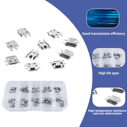 KEUGT 50 stuks Micro USB A vrouwelijk solderen, USB-connector set, 10 odeles 5 stuks van elk type USB-connectorset, voor computers, mobiele telefoons en elektronische apparaten - Afbeelding 5