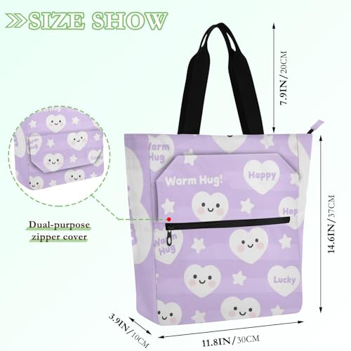 Bolsas de mano lavanda feliz con bolsillo externo para evitar el desorden 4