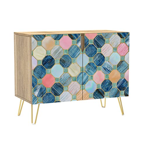 Signwin Sideboard Buffet Cabinet, Kitchen Storage Cabinet With 2 Doors, Multicolor Blue Pink Tile Patterns, Cupboard Console Table For Dining Room - 35" L X 18" W X 29" H #TOP6