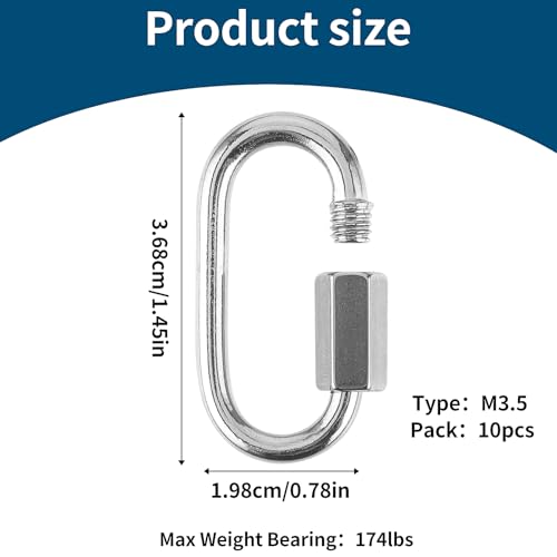 Mabor 10 Stück Karabinerhaken Schraubkarabiner Quick Link Kleine Verriegelung Karabiner Twist Key Screw Chain Link Verschlussclips für Rucksack Schaukel Zelt Wasserbecher Schlüssel