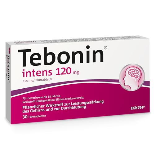 Tebonin intens 120 mg | 30 Stück | bei akutem & chronischem Tinnitus* | pflanzliches Arzneimittel mit Ginkgo Biloba Extrakt | unterstützt bei Ohrengeräuschen* & Schwindel | mit Ginkgo Spezialextrakt
