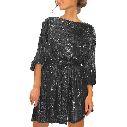 Festliche Kleider Für Damen: Eng Midi Langarm Glitzerkleid Partykleid Sexy Festlich Große Größen Pailletten Kleid Glitzer Kleid Elegant Curvy...