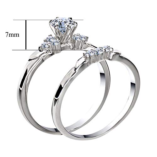 Flamereflection Stainless Steel Women Wedding Engagement Rings Set Bridal Round White Cubic Zirconia Band Size 6 #TOP1