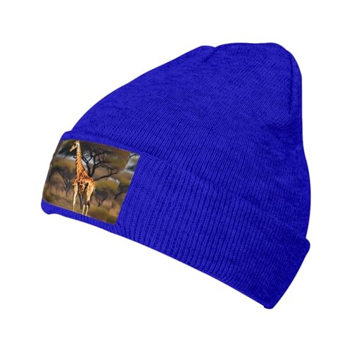 Gorro de punto cálido con estampado de árbol majestuoso de África para hombre y mujer, gorro de invierno para viajes diarios, cómodo gorro holgado, azul, Talla única