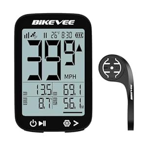 Bikevee GPS Fahrradcomputer Kabellos Wasserdicht 2.4 Zoll FSTN Display IPX7 28h Akkulaufzeit Leichtes Fahrrad Tacho mit Geschwindigkeit Distanz Höhe Temperatur Gradient (Schwarz)