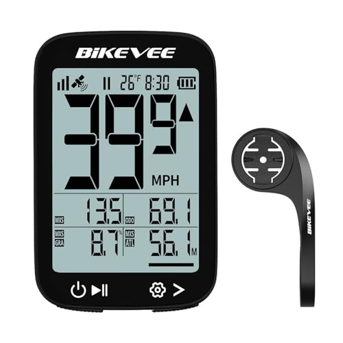 Bikevee Bike Speedometer GPS Wireless Cycling Computer – Auto Start/Stop, Auto Backlight, Waterproof Bicycle Odometer MPH KM/H, 2.4' LCD Display, Out Front Extended Mount - Balck