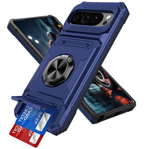 Coque Google Pixel 9 Pro XL magnétique avec porte-carte caché et anneau pour support voiture