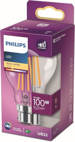Philips LED Classic B22 Lampe, 100 W, Tropfenform, A60, klar, warmweiß