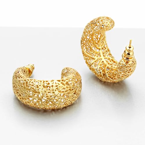 18k gold earrings for women, suitable for women, light weight, thick and sturdy, hypoallergenic, thick opening, twisted shape earring set, jewelry gift.4