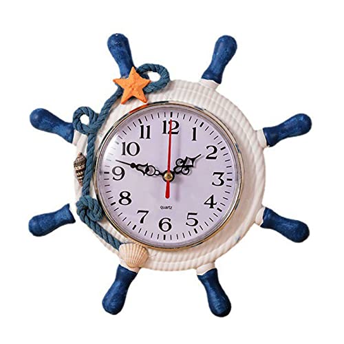 Samnuerly Orologio da Parete Grande per Interni, Orologio da Parete con Ruota Orologio da Parete con Ruota per Nave Nautica Orologio da Parete in Stile timone della Nave Orologio da Parete a Tema oce