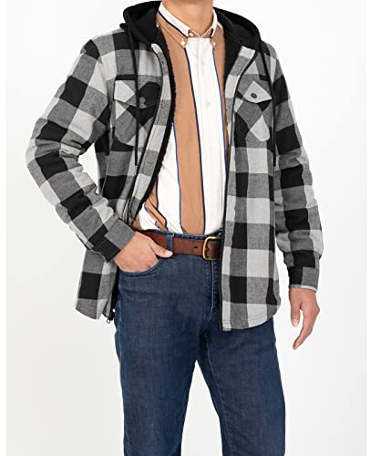 Image of ZENTHACE Men's Sherpa Lined Full Zip Hooded Plaid Shirt Jacket