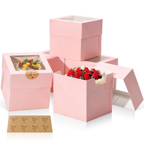 COTOPHER 30Pcs 6x6x6 In Mini Cake Boxes, Pink Bakery Boxes with Window