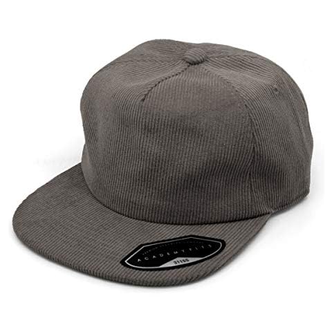 AcademyFits 5 Panel Corduroy Cotton Baseball Cap Adjustable Snapback Flat Visor Unstructured (Gray) Cover