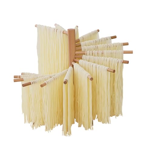 KUEZCVYA Stendipasta in legno, altezza totale 33 cm, stendipasta per asciugare con 15 braccia rimovibili, asciugacapelli per pasta fatta a casa (A – Asciugapasta in legno)