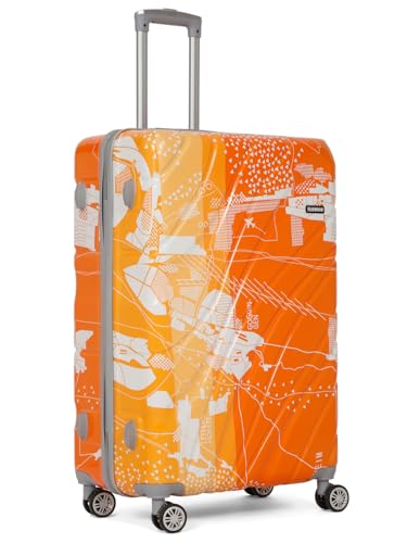 Image of Teakwood World Small 75 cm Check in Size Trolley Bag Polycarbonate 360 Degree 8 Wheels Luggage Bag with TSA Lock, Adjustable Handle Trolley Bags for Travel, Suitcase for Travel | Orange