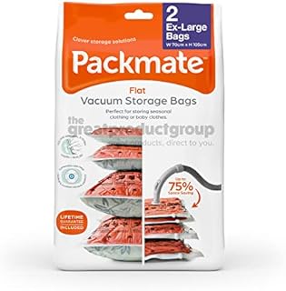 Packmate Flat Vacuum Storage Bags - Medium Underbed and Drawer Storage Bag for Clothing, Cushions and Duvets - Set of 4, 60 x 45 Centimetre