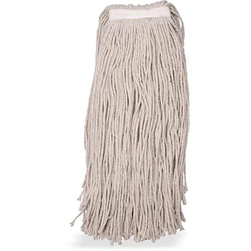 Image of SPARTA Flo-Pac Cotton Mop Head, Cut-End, Narrow Band with White Band for Organized Cleaning, 44 Inches, Tan