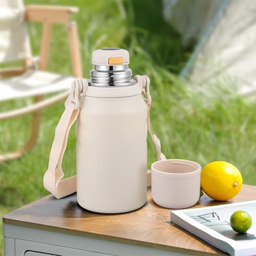 Image of 800 /1200 /1500ml Large Capacity 316 Stainless Steel 3-in-1 Lid Vacuum Insulated Handheld Water Bottle Portable Leak-Proof for Office Sports Outdoor as New Year /Valentines Gifts for Family Friends