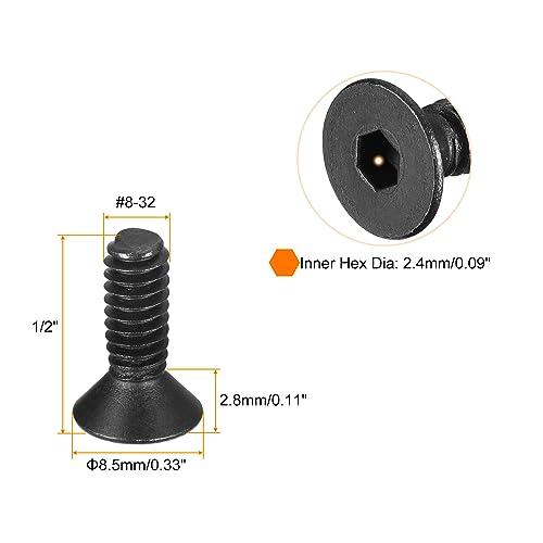 uxcell #8-32x1/2" Flat Head Socket Cap Screws - Image 2