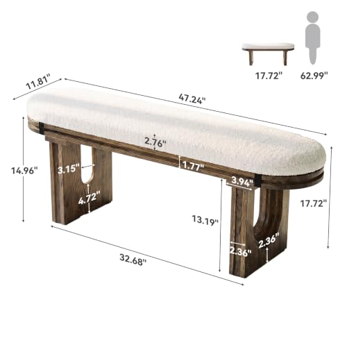 LITTLE TREE Solid Wood Bench with Upholstered, 47.24" End of Bed Bench by LITTLE TREE - Used condition - Image 2