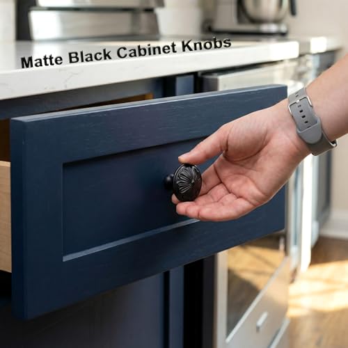 Image of DWYL & LWYD Black Cabinet Knobs 4 Pack, Single Hold 1-2 /5 inchDia Round Matte Black Knobs for Cabinets and Drawers,Kitchen Cabinet knobs Black Handles