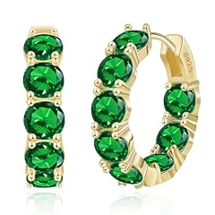 Gold Color-Green CZ Hoop Earring