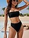 YACUN Women's High Waisted Bikini Swimsuit Two Piece Strapless Bandeau Cheeky Bathing Suits Black M