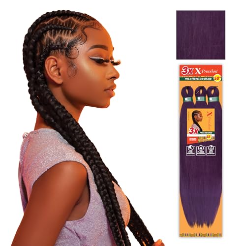 Sensationnel X-pression prestretched braiding hair - 3x braid 58 inch all kanekalon flame retardant synthetic braid for box braids and twists (1 pack PURPLE)
