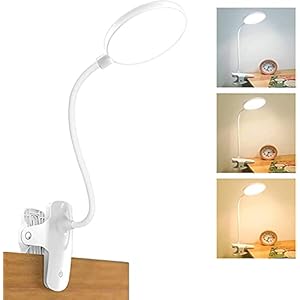 Klemlamp bed, 360° flexibele leeslamp, boekklem, 3 helderheidsniveaus, 3 kleurtemperaturen, dimbaar, bedlamp met touch-bediening, USB-oplaadbare batterij, oogbescherming, 20 leds, klemlamp, bed, bureaulamp