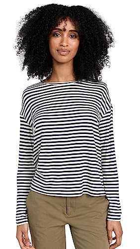 Vince Women's Striped L/S Drop Shoulder TOP, Enoki/Twilight, XS