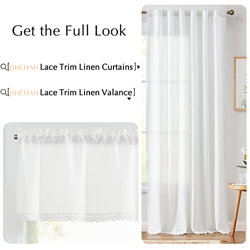 Jinchan Linen Valance With Lace Trim Farmhouse Valance For Windows 16 Inch Rustic Valance For Living Room Semi Sheer Light Filtering Rod Pocket Valance Kitchen Bathroom Window Topper 1 Panel Off White #TOP6