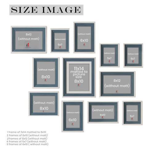 Image of Art Street Blue Collage Photo Frame Set of 13 for Wall Decor | Multi Size Family Picture Frames Gallery Wall Set | Modern Photo Frames for Living Room, Bedroom, Hallway & Home Decoration