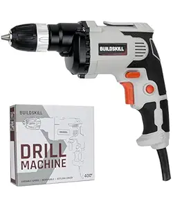 (Refurbished) Buildskill 400W 10mm Drill Machines for Home Use with Reverse/Forward Rotation, Continuous Lock, Lightweight Design - Keyless Chuck Drilling Machine for Repairs & Projects