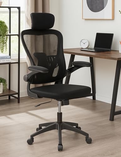 Baslow Home Office Mesh Back Chair - Black - Ergonomic Computer Desk Chair Swivel Work Chair with Adjustable Seat Height, Lumbar Support and Arm Rests for Home Office or Study