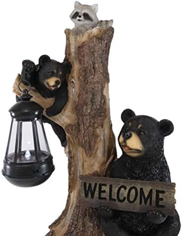 Solar Yard  Bears in Forest Welcome Sign 