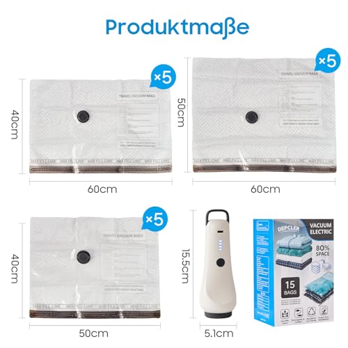 Vakuumbeutel für Kleidung mit Kabelloser Vakuumpumpe,Ideal für Reisegepäck sowie zur platzsparenden Alltagsaufbewahrung (5x 40x50cm… – Ansicht 7