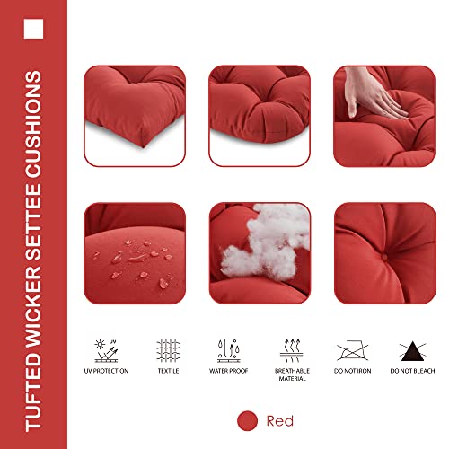 Yoozeku Outdoor/Indoor All Weather Tufted Wicker Chair Cushions Of 3 Pieces, 1 Loveseat And 2 U-Shape Waterproof Cushions For Patio Furniture,Wicker Loveseat,Bench-Red #TOP2